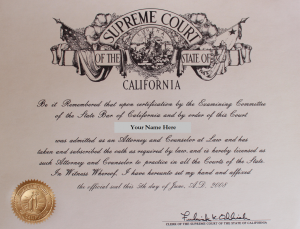 picture of a california bar admission certificate